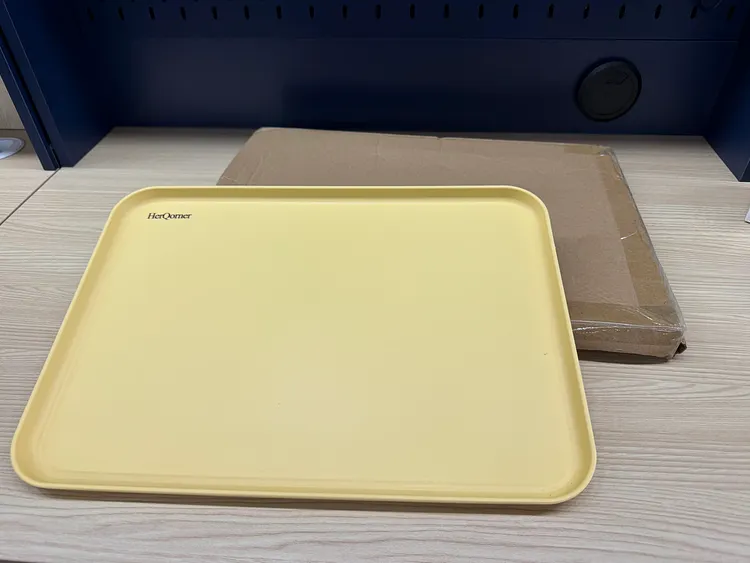 HerQorner Rectangular Decorative Serving Tray, Matte Light Yellow Multi-Purpose Organizer Tray for Coffee Table, Kitchen & Bathroom