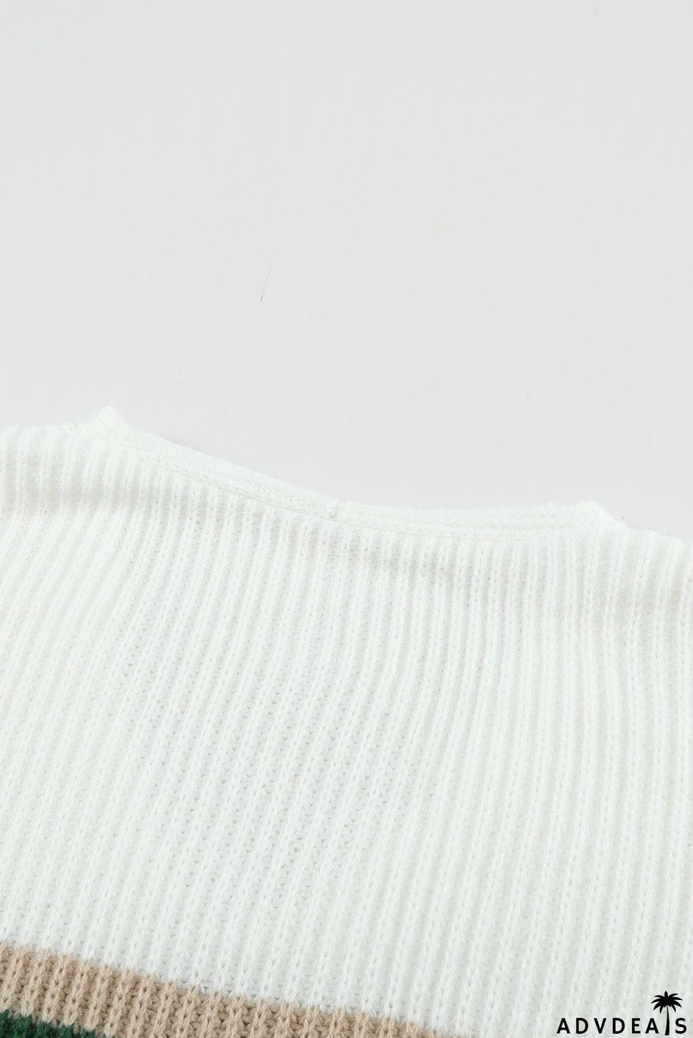 Khaki Colorblock V Neck Ribbed Knitted Sweater