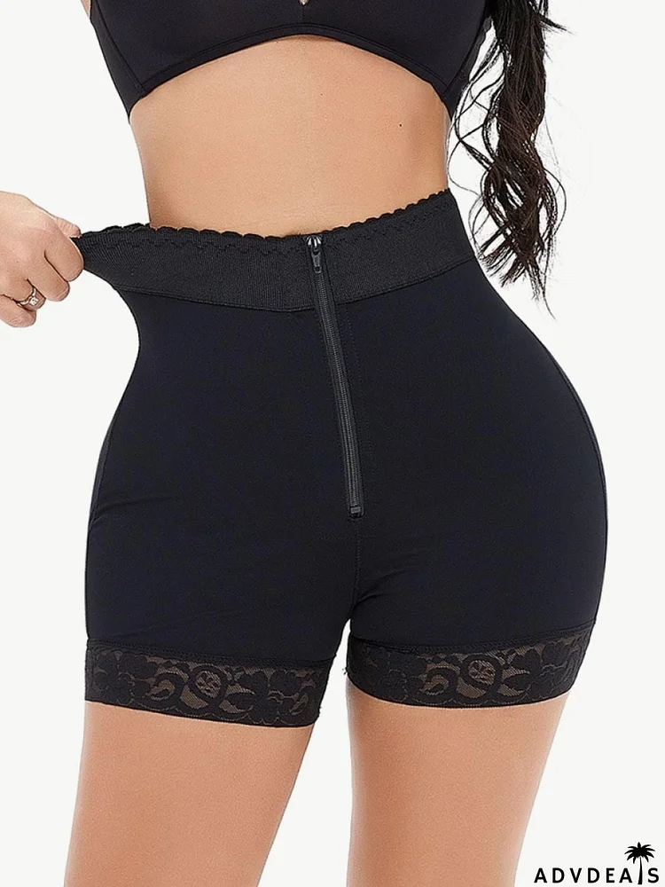 Full Size Zip-Up Lace Trim Shaping Shorts