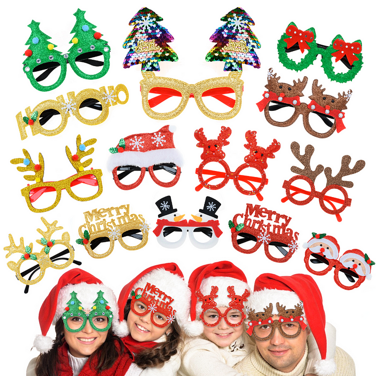 14Pcs Christmas Glasses Glitter Party Glasses Frames Christmas Decoration Costume Eyeglasses for Christmas Parties Holiday Favors Photo Booth