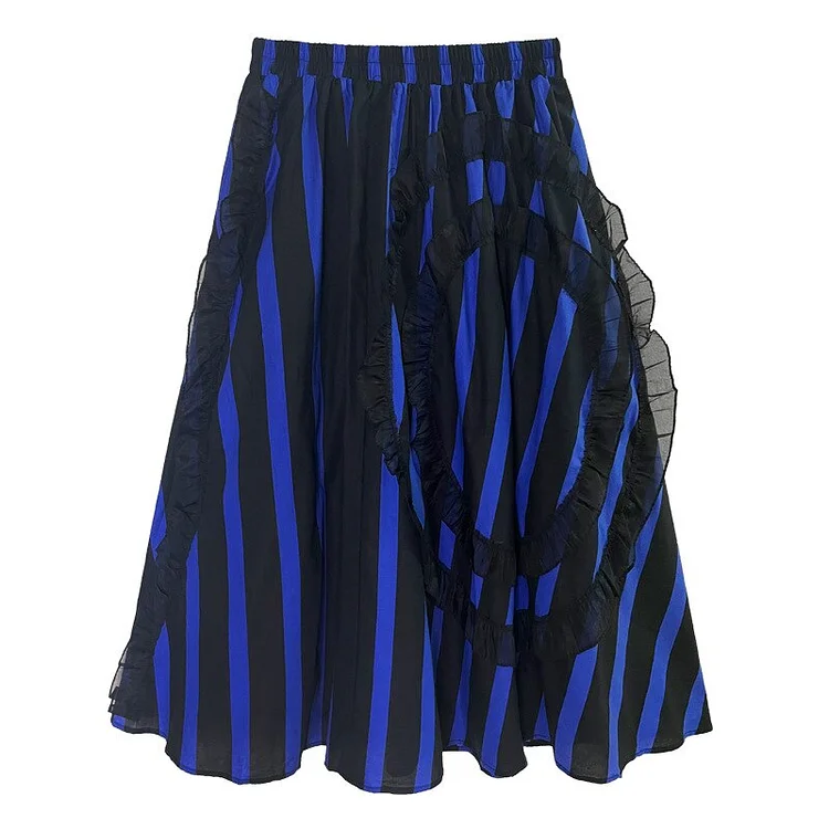 Design Striped Splicing Mesh Fungus Edge Skirt    