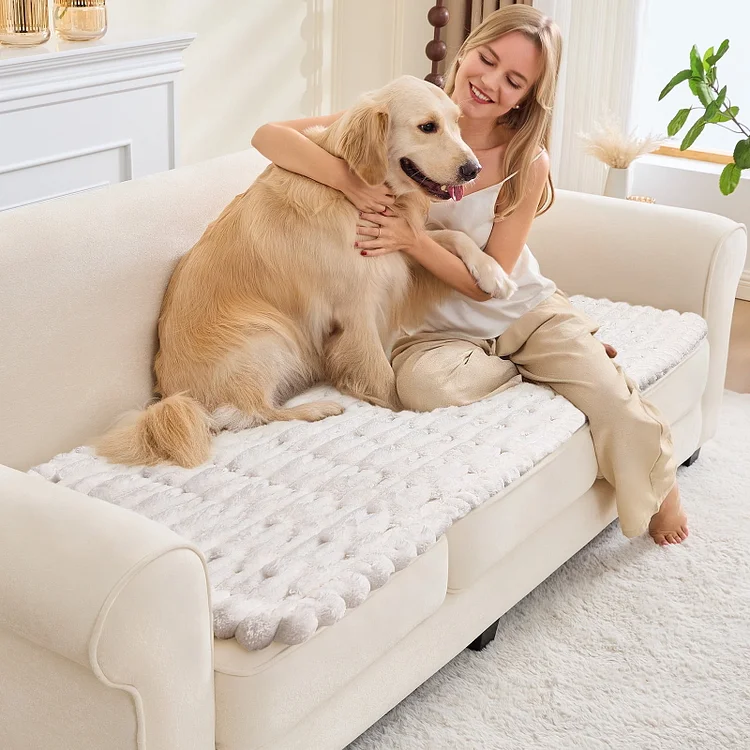 SANMADROLA Waterproof Couch Cover for Dogs Washable, Non-Slip Fuzzy Loveseat Slipcovers, Thick Soft Dog Bed Mat for 2 Cushion Sofa Pet Friendly Furniture Protector