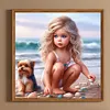 Fille et chien-perceuse ronde peinture diamant-40*40cm