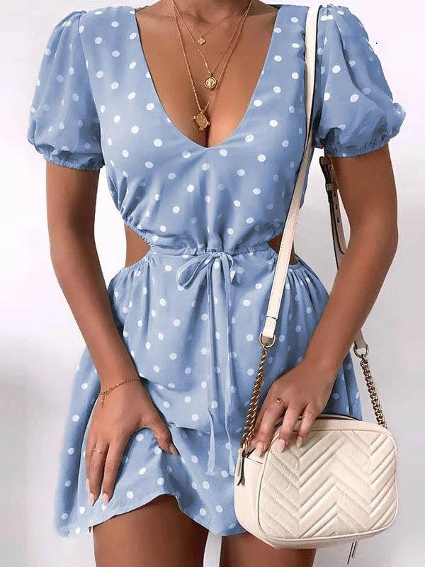 Polka Dot Print Hollow Waist Dress for Women