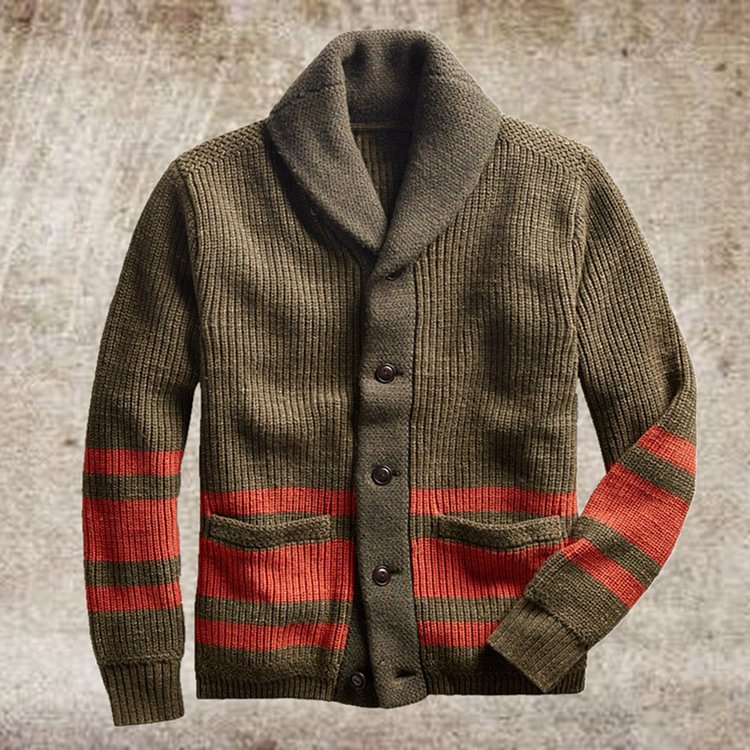 Pocket Lapel Color Block Standard Single-Breasted Men's Sweater