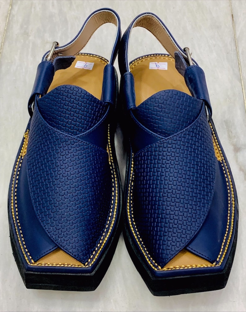 Handmade men's traditional leather blue sandals, comfortable and stylish men's shoes