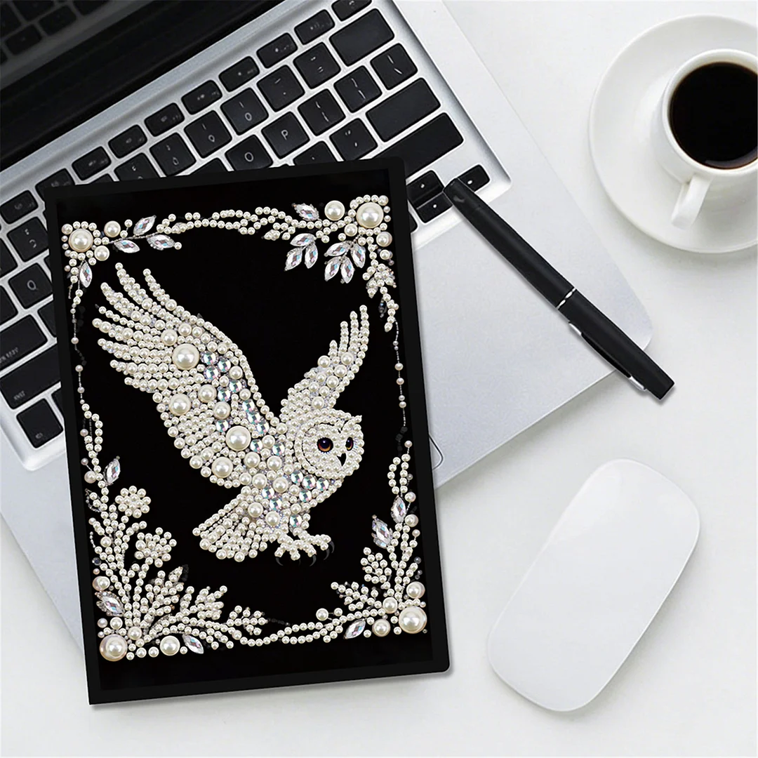 Owl Partial Pearl DIY 50 Pages A5 Diamond Painting Notebook Special Shaped Diamond Art Diary Book Kits Wireless Strip 5D Crystal Art Paintings Sketchbook for Art Drawing