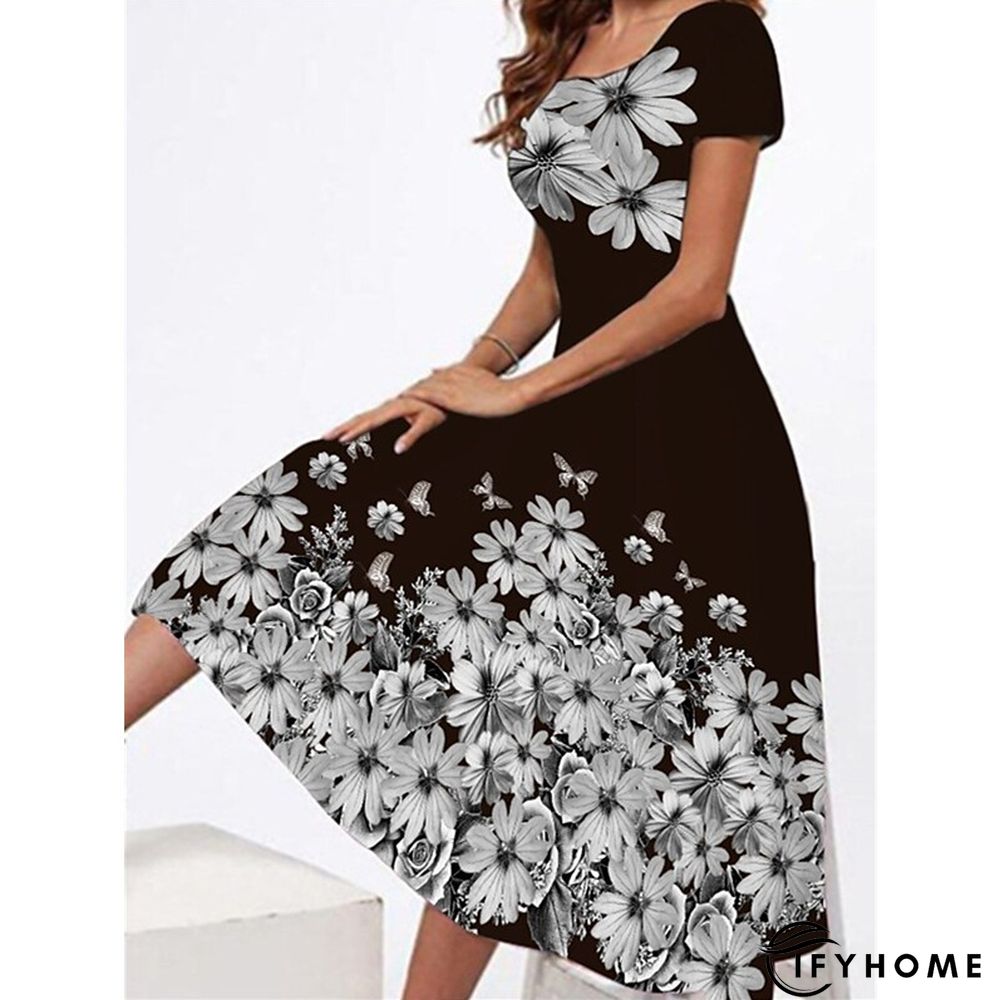 Women's Casual Dress T Shirt Dress Tee Dress Sheath Dress Graphic Floral Print Crew Neck Midi Dress Vintage Elegant Daily Holiday Short Sleeve Regular Fit Pink Red Blue Winter Fall S M L XL XXL | IFYHOME
