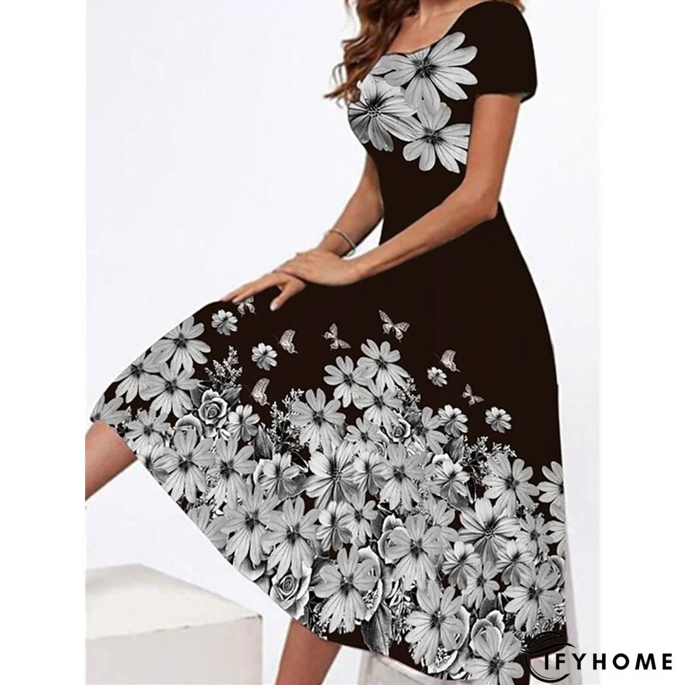 Women's Casual Dress T Shirt Dress Tee Dress Sheath Dress Graphic Floral Print Crew Neck Midi Dress Vintage Elegant Daily Holiday Short Sleeve Regular Fit Pink Red Blue Winter Fall S M L XL XXL | IFYHOME