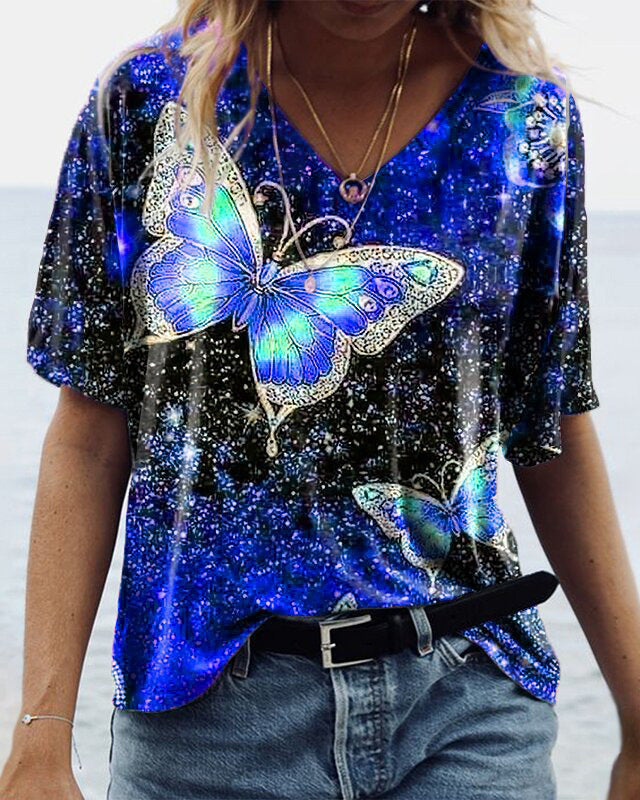 🔥kukelife🔥Butterfly Summer top middle sleeve print new T-shirt