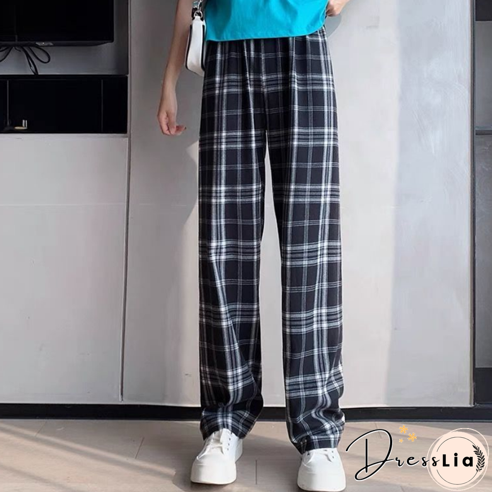 Fashion Spring Winter Warm Plush Plaid Pants Women Casual Loose Wide Leg Trousers Korean Streetwear Straight Student Pants New