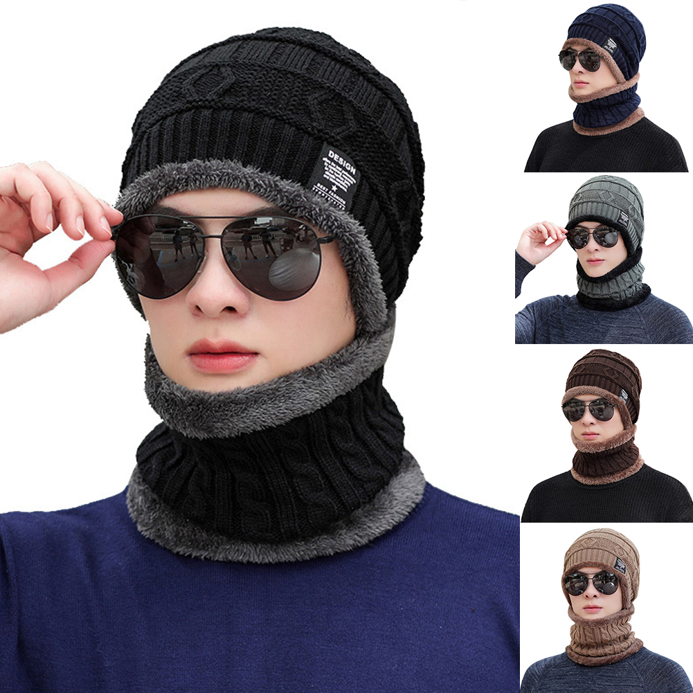 

2pcs Warm Cycling Fleece Scarf+Hat Men Women Knitted Face Cover Beanies Cap, Retro green, 501 Original