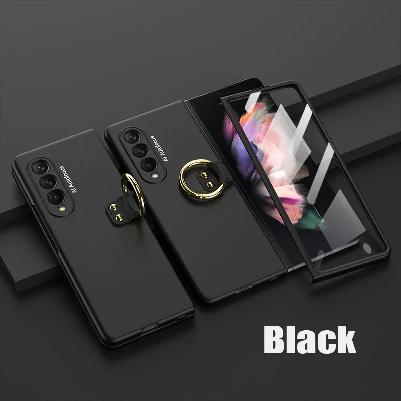 Applicable To Samsung Z Fold3/Z Fold4 Ultra-Thin Full Shell Membrane Skin Feeling Ring Bracket Mobile Phone Case