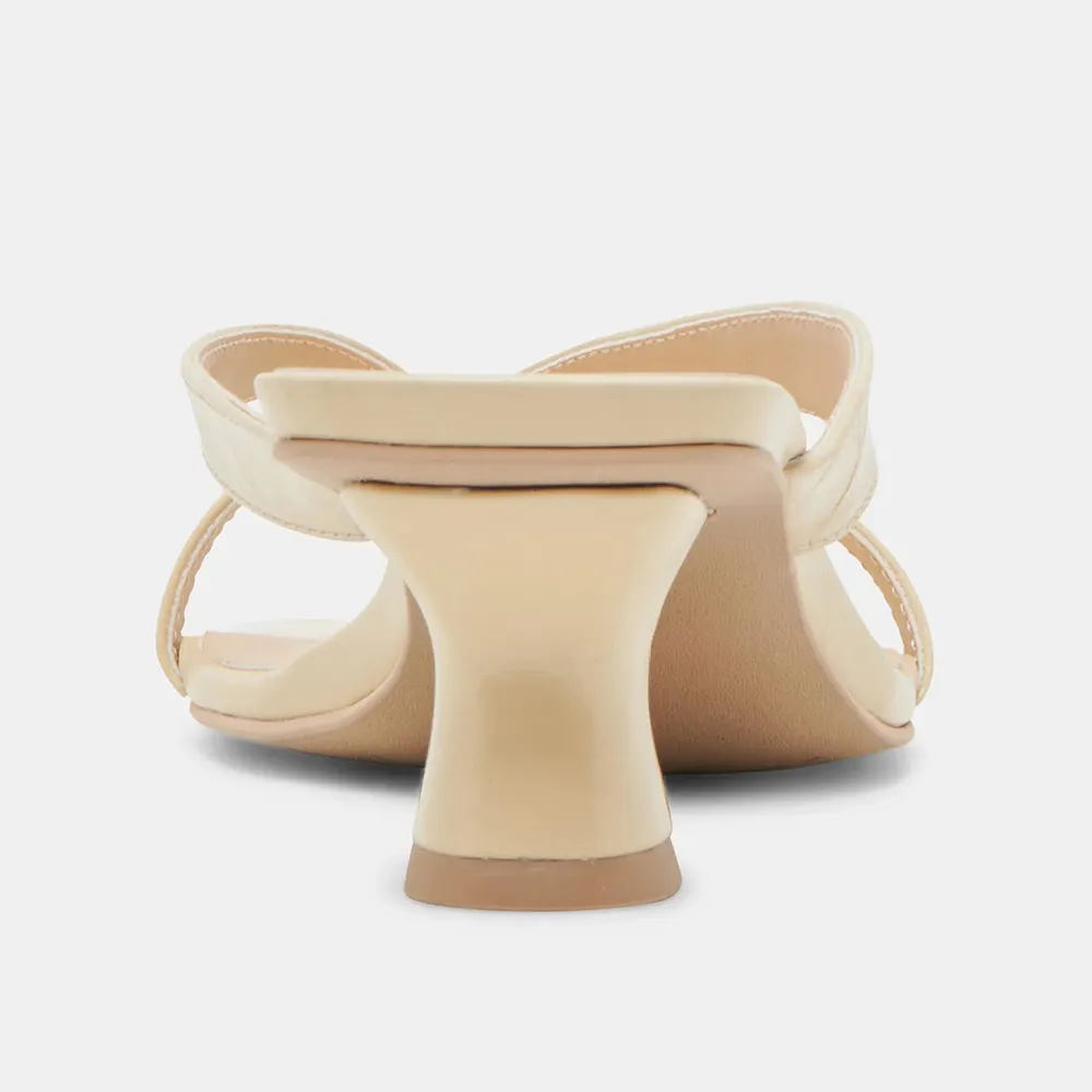 Simple Beige Open Square Toe Spool Heel Flip Flops for Women