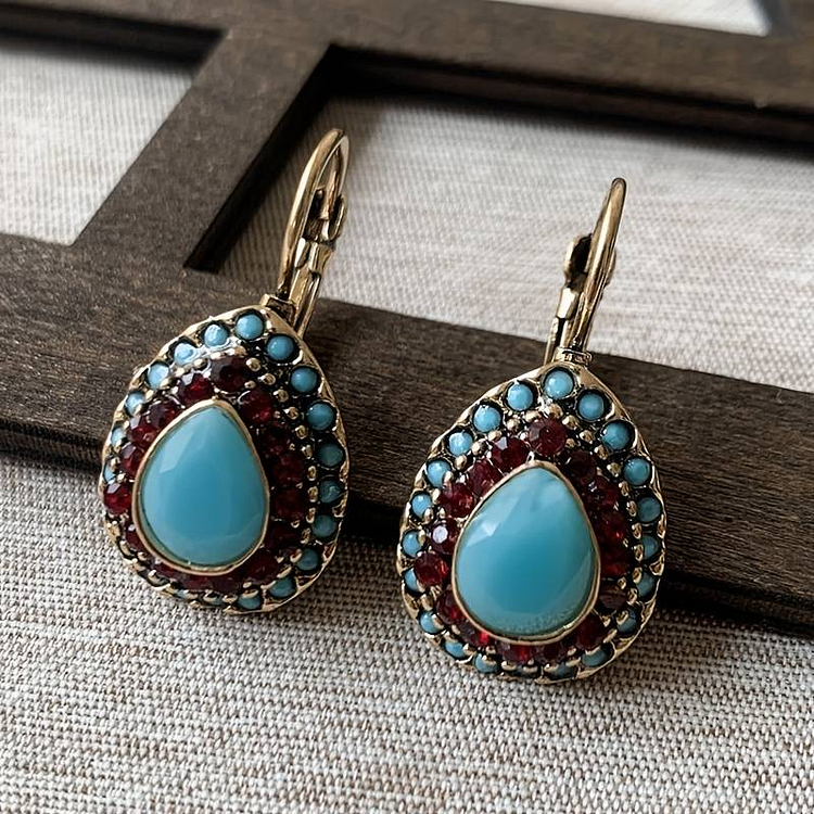 Vintage Blue Opal Mandala Earrings