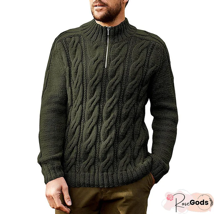 Men's New Solid Color Half High Neck Long Sleeve Sweater