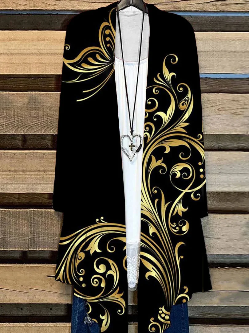 Women Long Sleeve Printed Casual Loose Simple Cardigan