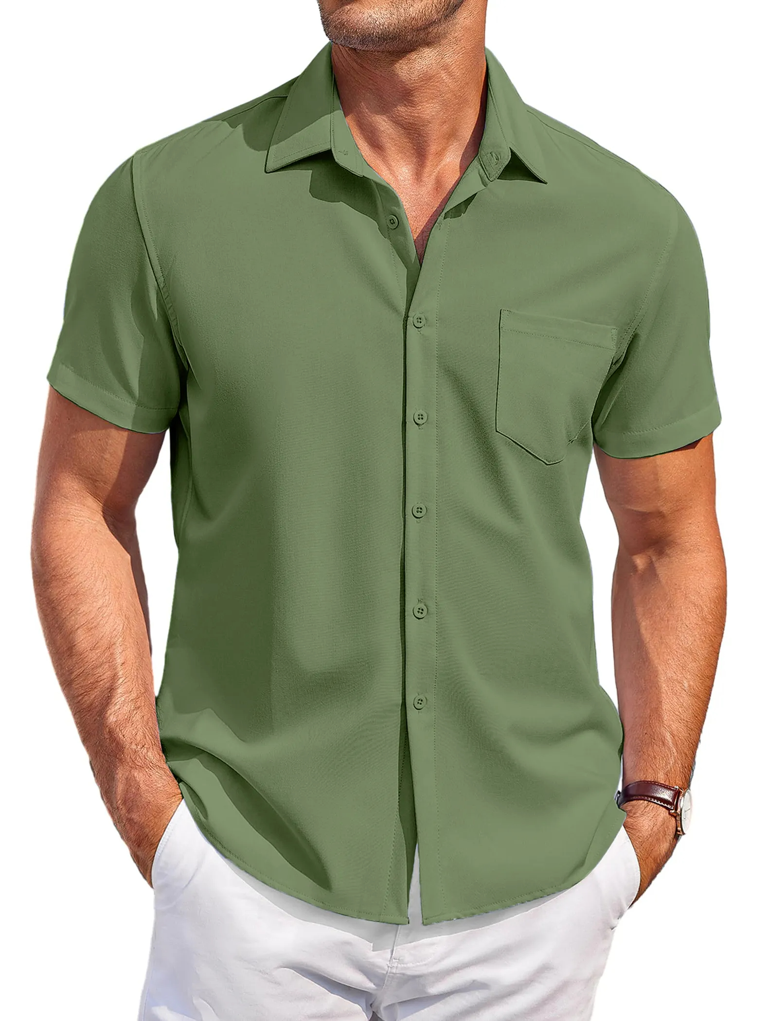 Men's Basic Pocket Casual Short Sleeve Shirt PLUSCLOTHESMAN