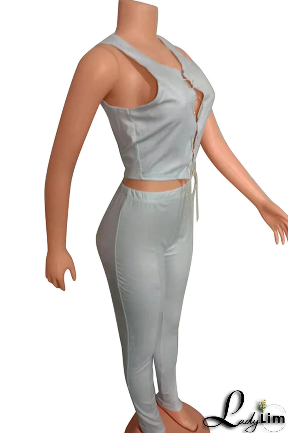 White Sexy Casual Solid Vests Pants O Neck Sleeveless Two Pieces