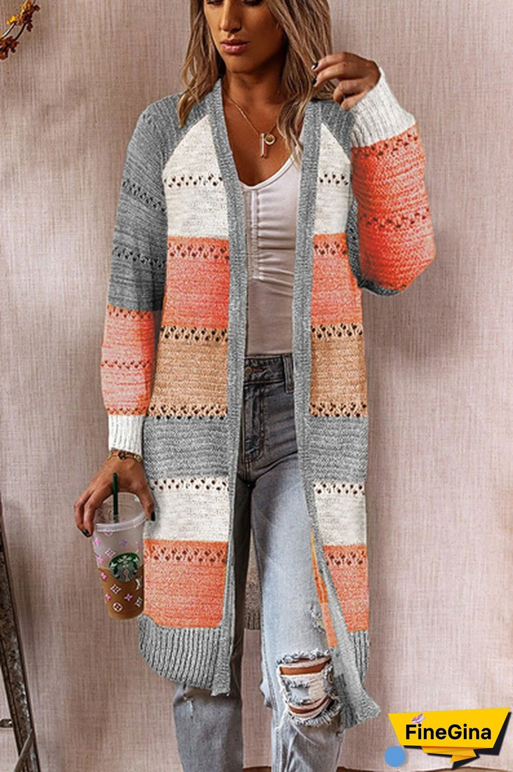 New Fashion Women Cardigan Comfy Stylish Stitching Long Sleeve Striped Patchwork Sweater Female Casual Long Cardigan Autumn Winter Tops
