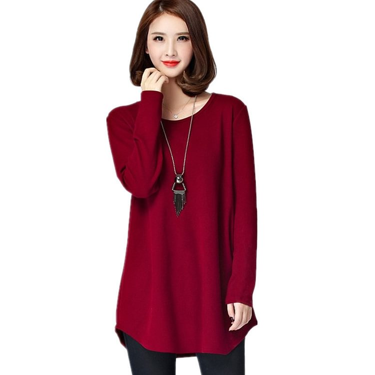 Side Splited Solid Color Long Sleeve Casual Blouse For Women P1597828