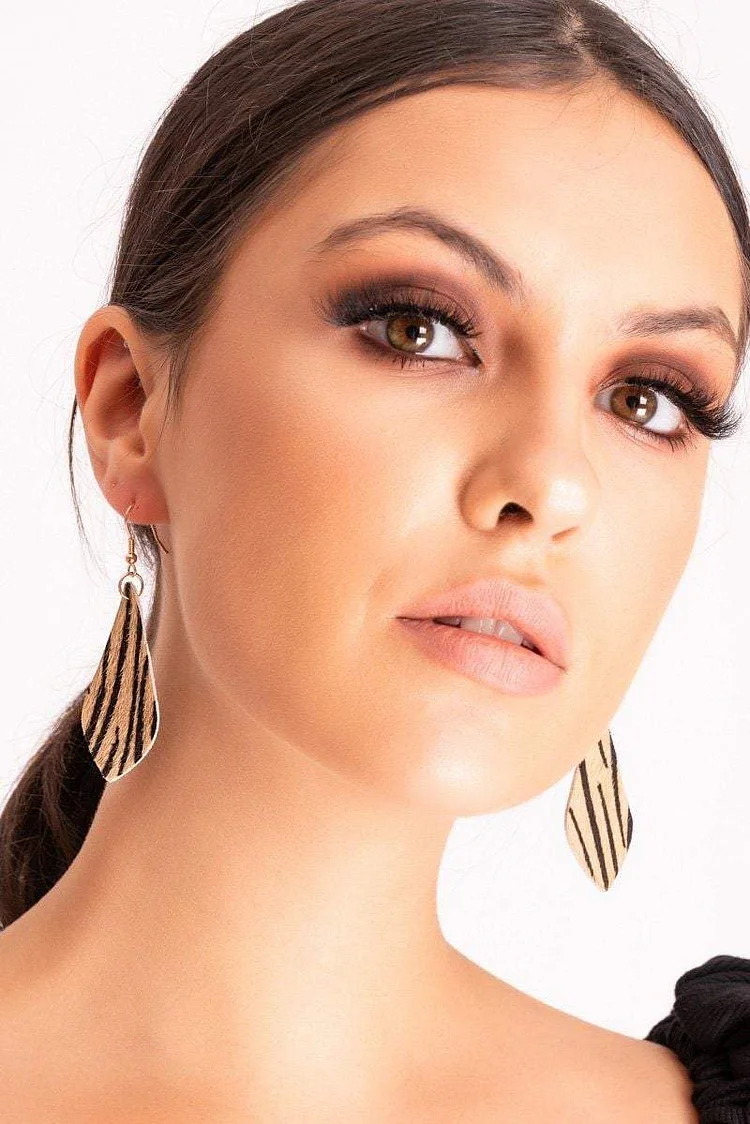 Lola Brown Zebra Print Drop Earrings Katch Me