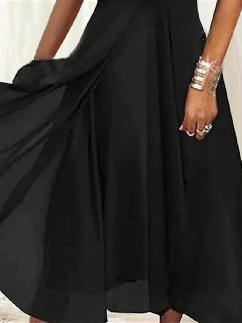 Women Short Sleeve V-neck Graphic Printed Lace Midi Dress