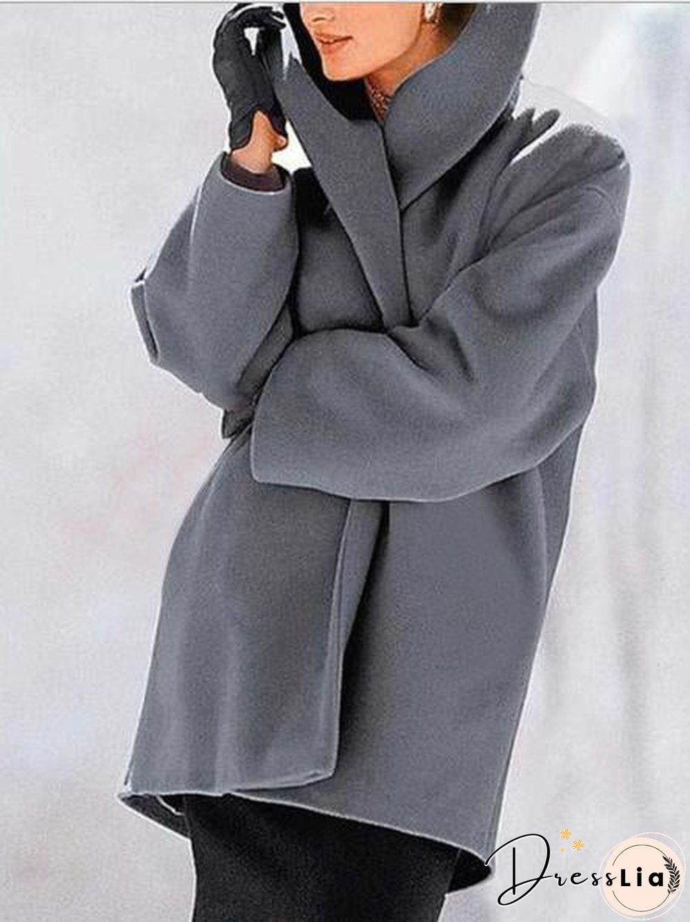Round Neck Winter Plain Loose Coat With Hat