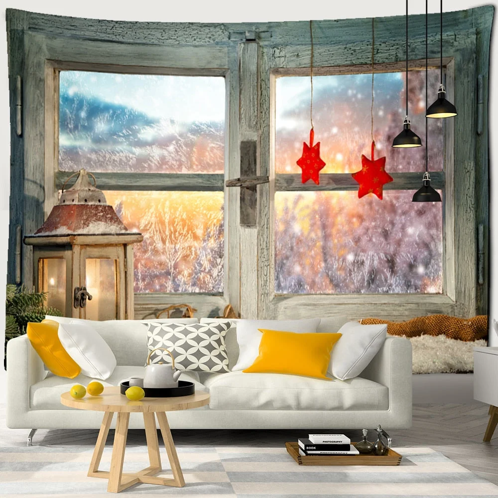 Christmas Gift Tapestry Wall Hanging Bells Window Scenery Hippie Tapiz Bohemian Dormitory New Year Home Decor