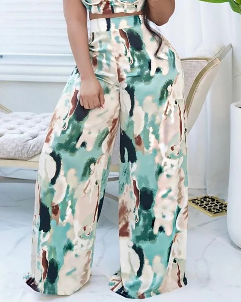 Tie-dye camisole + wide-leg pants two-piece set