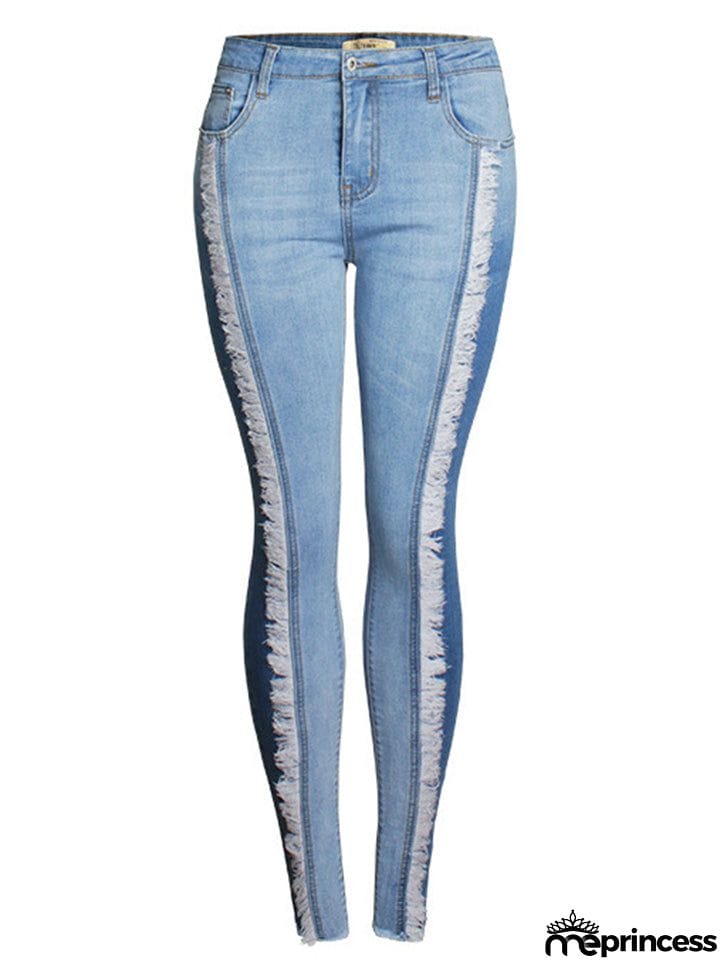 Women's Fashion Slim Fit Tassels Denim Pants