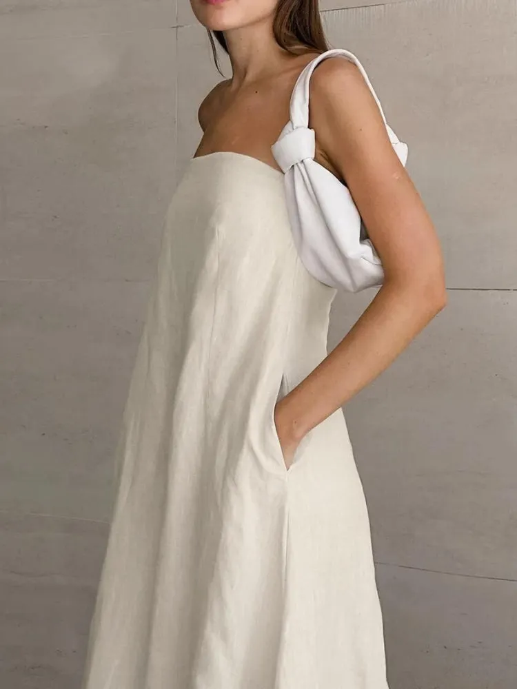 Brownm Linen Midi Dress