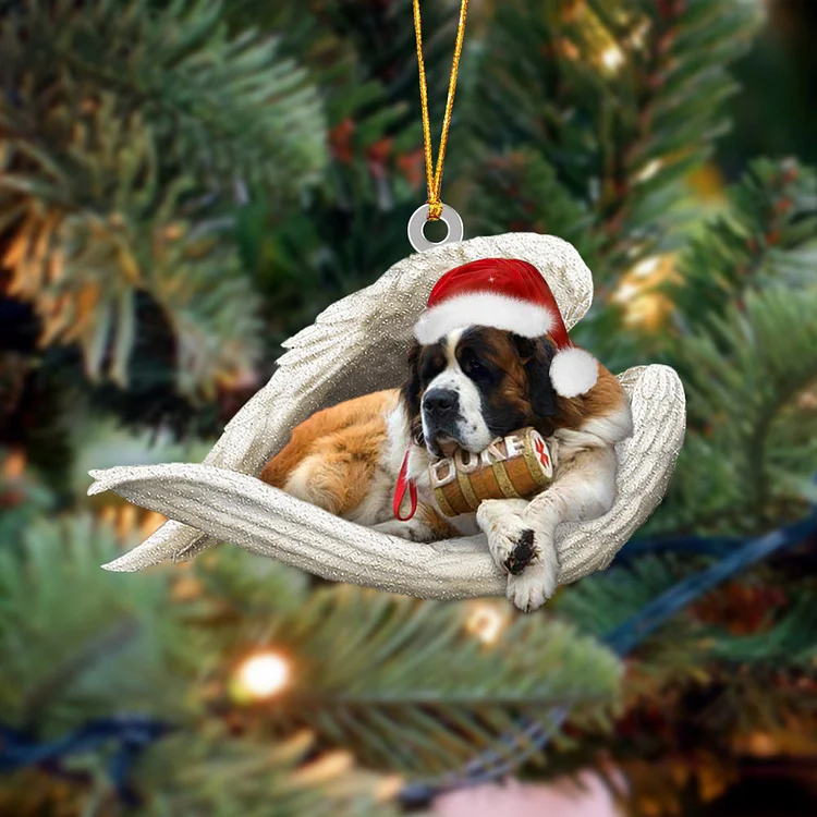 St Bernard Sleeping Angel Christmas Ornament