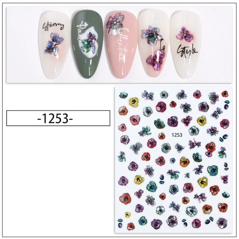 Nail Stickers Back Glue Multiple Color Laser 3D Petals Dried Flowers Designs Nail Decal Decoration Tips For Beauty Salons-Nail Inspo