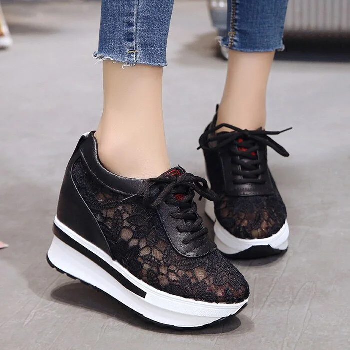 Qengg Mesh Breathable Shoes Woman Platform Heels Casual Shoes Women 2020 Wedges Platform Shoes For Women Chaussures Femme