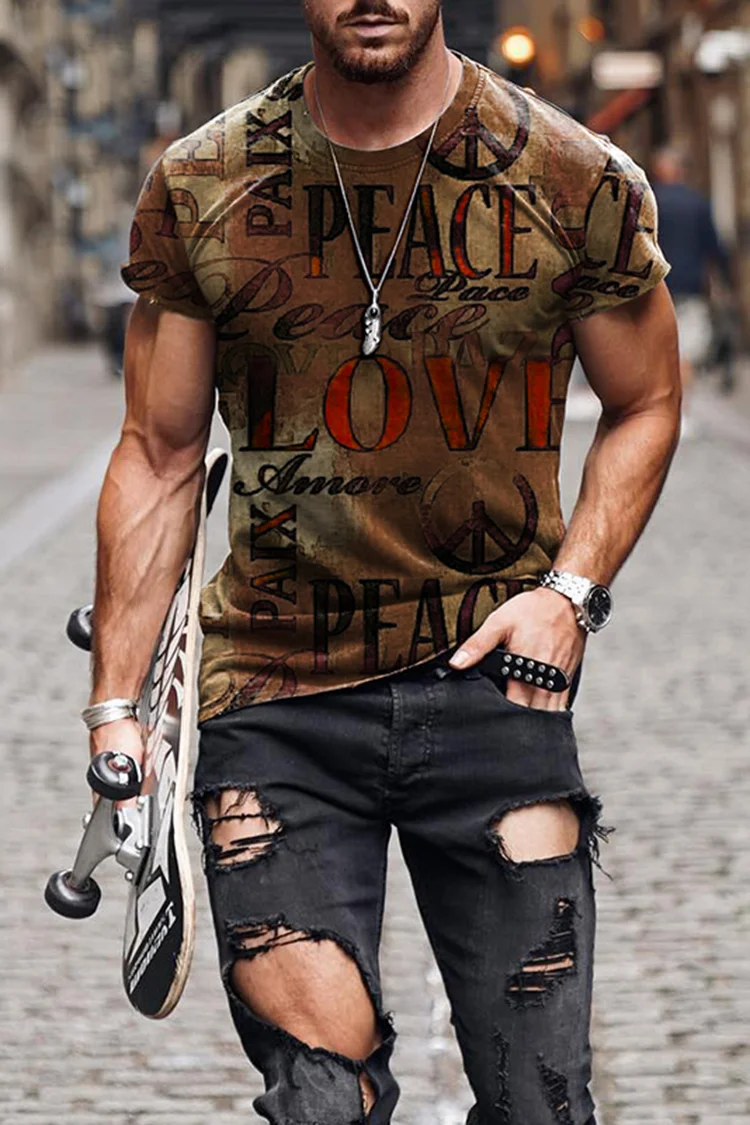 Love And Peace Lettering Print T-Shirt