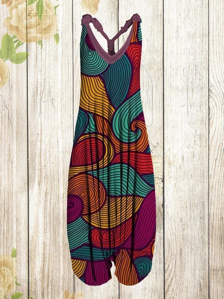 Women Moiré Pattern Sleeveless Harem Jumpsuit