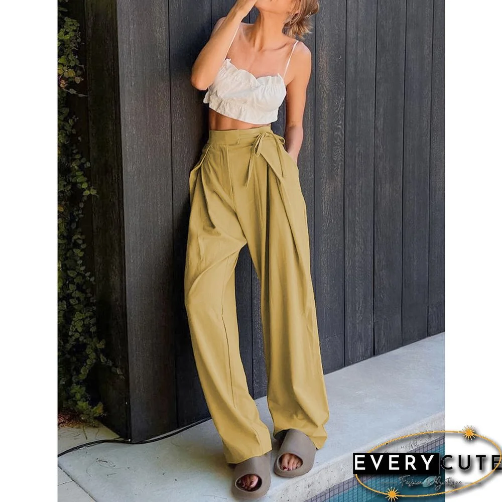 Khaki High Waist Pocket Wide Leg Pants