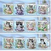 12Pcs Teacup Cat DIY Diamond Painting Greeting Card Kit for Adults Gifts
