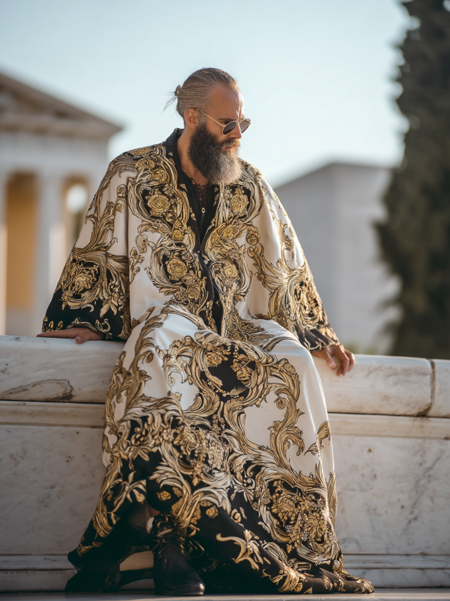 Men's Gold Phoenix Polyester V Neck Robe