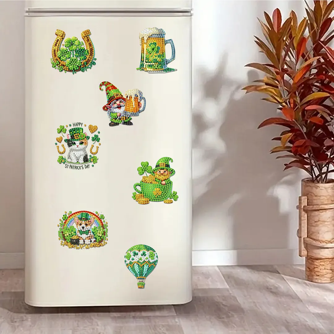 12Pcs Happy St Patricks Day DIY Diamond Art Fridge Magnet Refrigerator Sticker Diamond Art Stickers Refrigerator Painting Kits for Beginners Adults DIY Craft Gifts Home Decors
