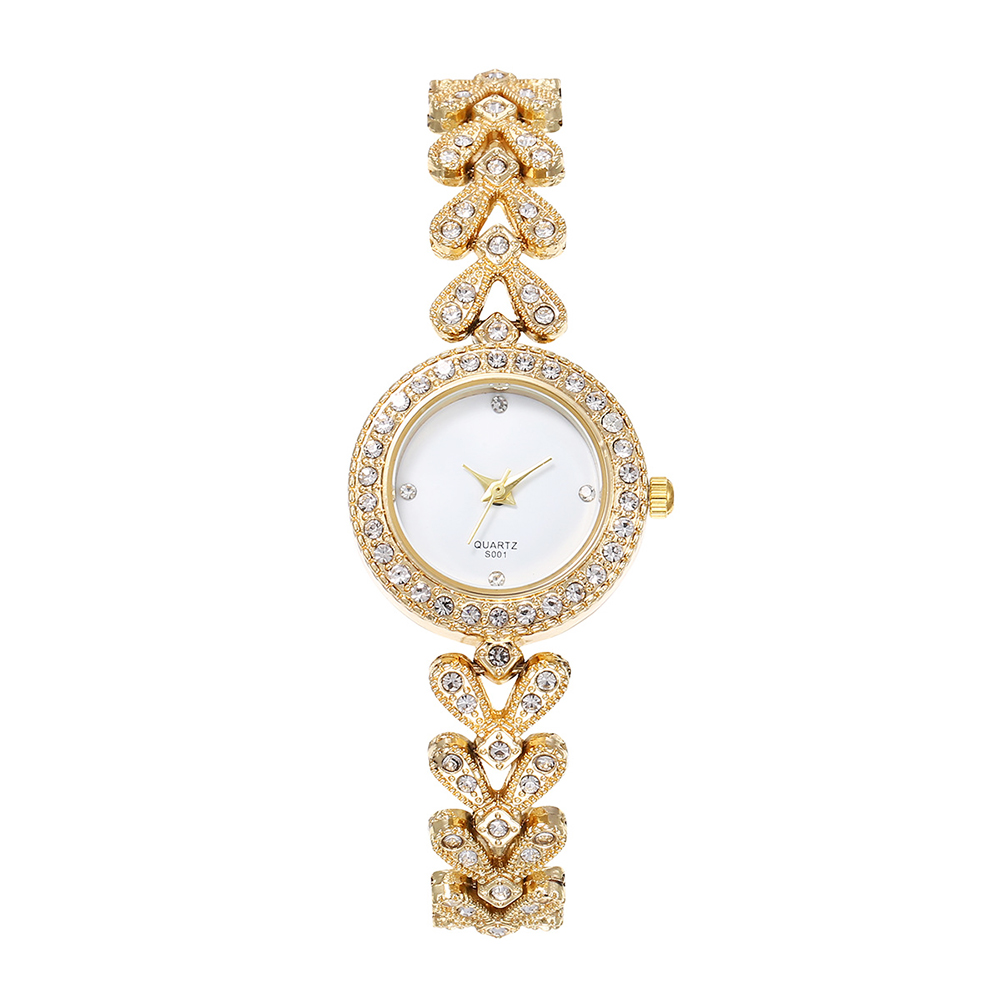 Full Rhinestone Round Dial Steel Band Elegant Quartz Watches