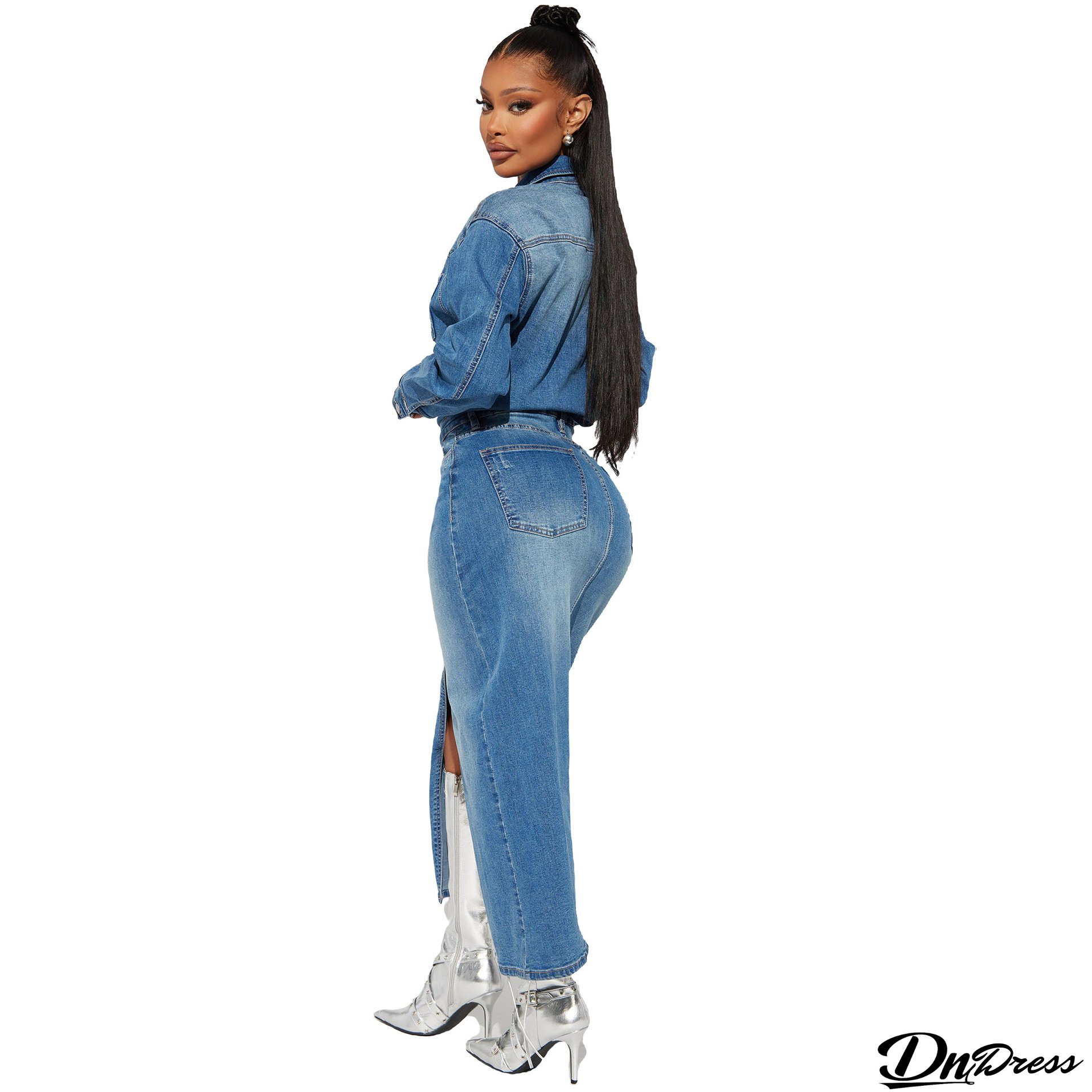 Women Long Sleeve Denim Dress