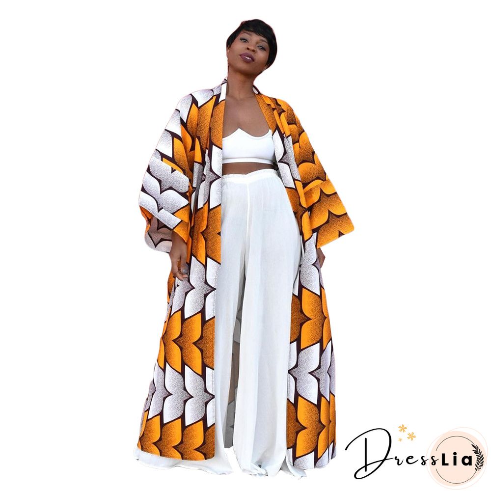 Printed Long Sleeve Open Front Long Cardigan Tops