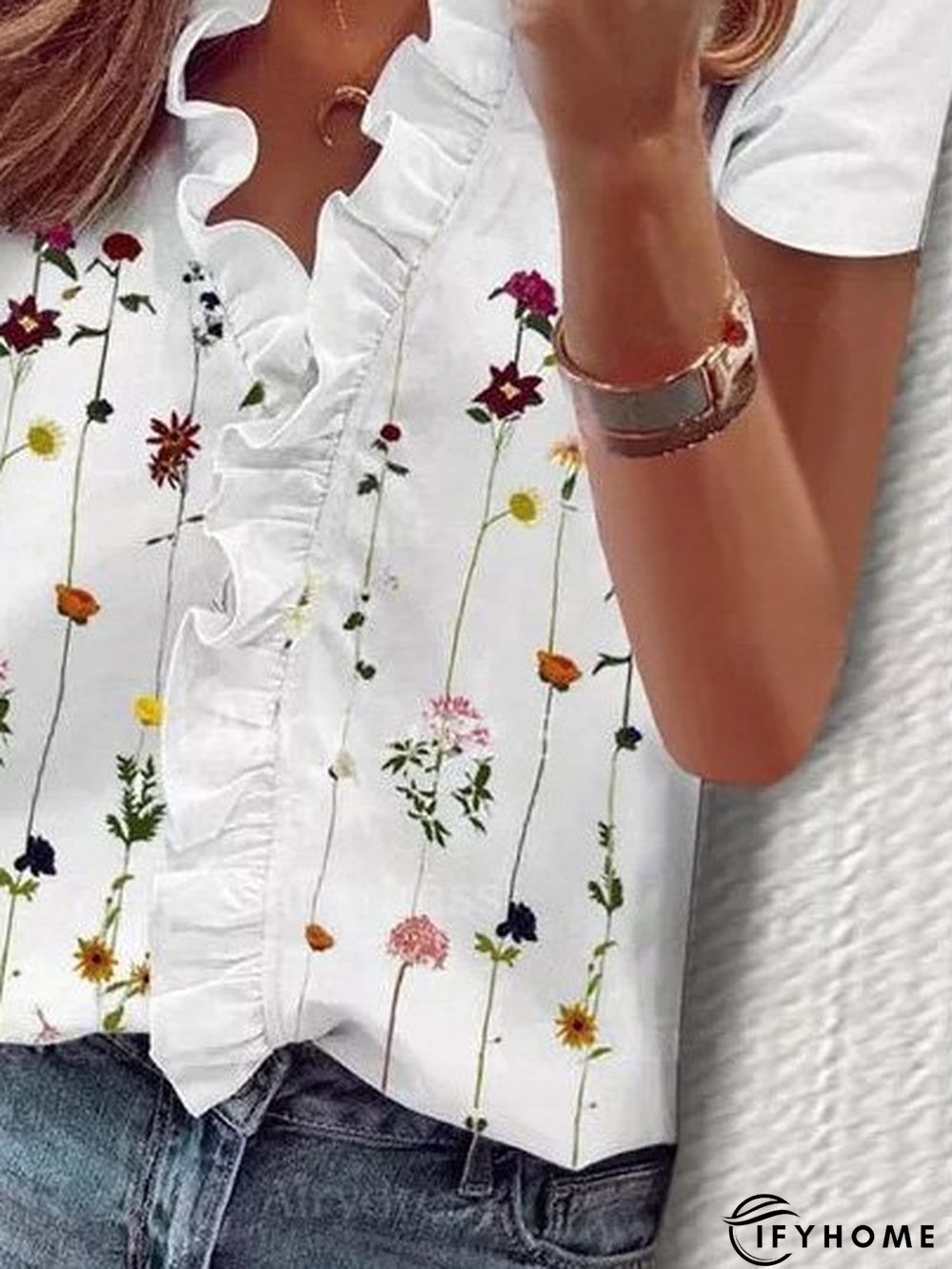 Vacation Loose V Neck Floral Blouse | IFYHOME