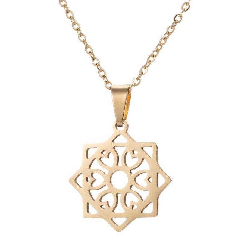 201 Stainless Steel 18K Gold Plated Minimalist Plating Moon Flower Necklace