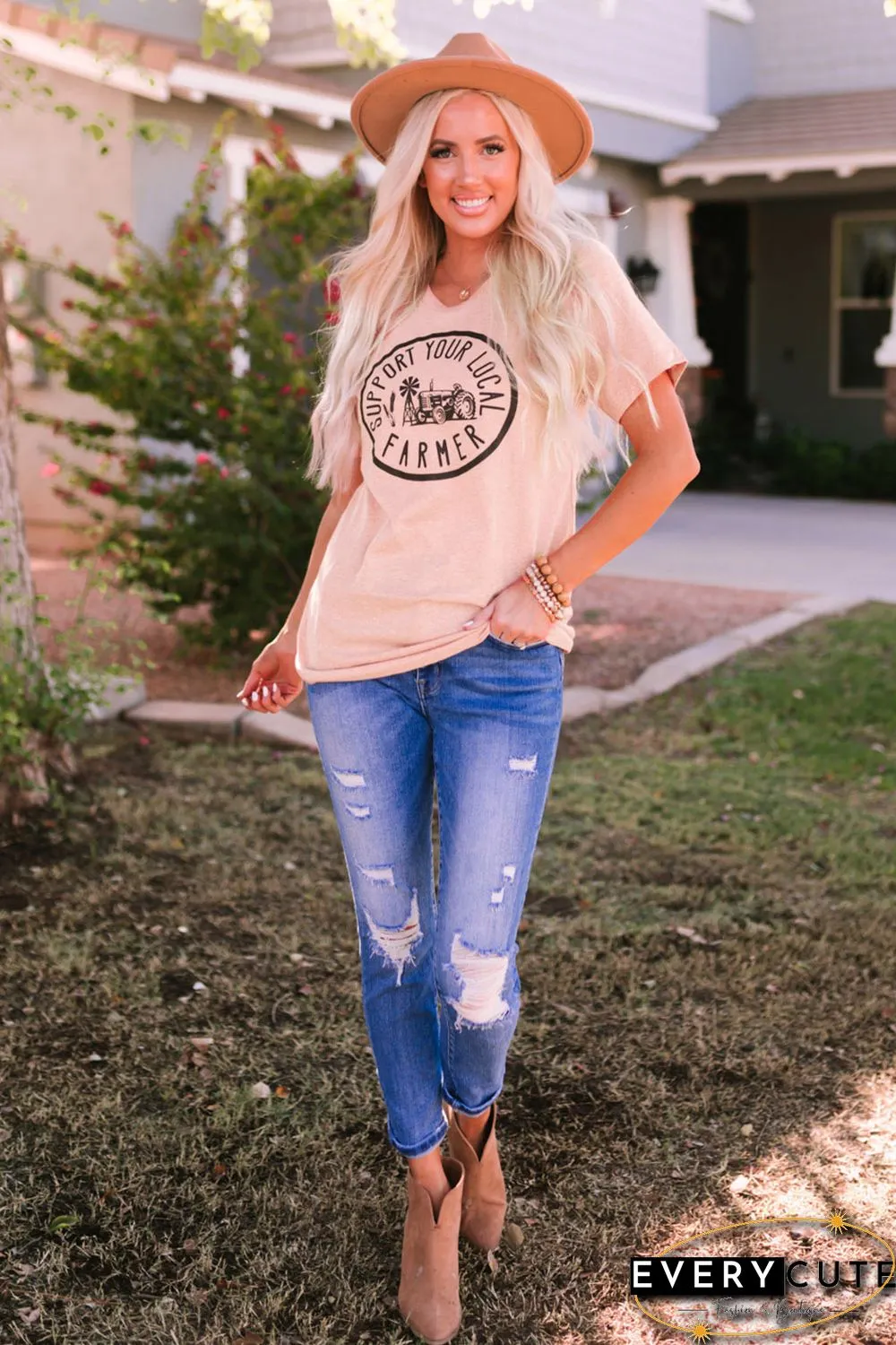 Pink Support Your Local Farmer Graphic Tee