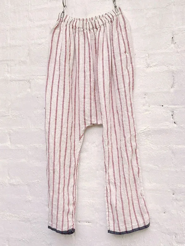 low crotch linen striped women's pants