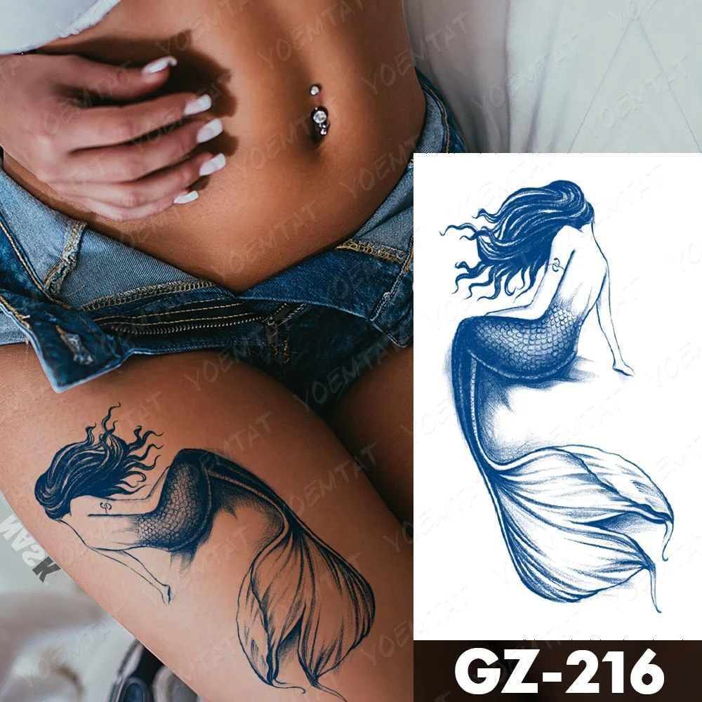 Juice Lasting Ink Tattoos Body Art Waterproof Temporary Tattoo Sticker Mermaid Fish Tail Tatoo Arm Fake Whale Ocean Tatto Women