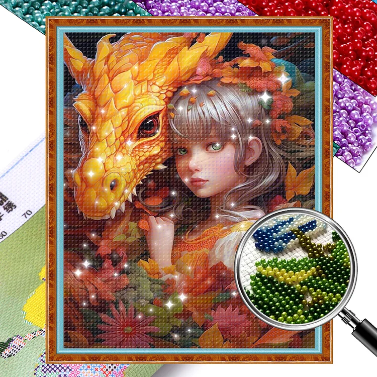 【Bead Embroidery】 Girl And Dragon 40*50cm 9CT Bead embroidery